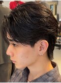 センターパート毛流れフェザーパーマショートパーマニュアンス