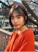 切りっぱなしボブナチュラルボブミディアム前髪縮毛矯正表参道