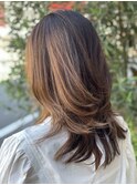 ハイライトカラー×ウルフレイヤー×ブラウンベージュ大人ボブ