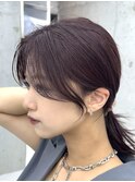 美髪カールボルドーレッド韓国レイヤーロングセミディ顔周り前髪