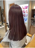 ツヤ髪 セミロング ボルドーカラー