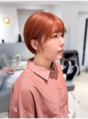 大人かわいいショートボブ丸みボブハイトーンオレンジ暖色カラー