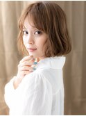 ミルクティーアッシュブリーチなしゆるふわボブパーマ20代30代X