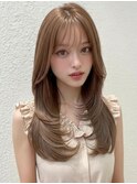 艶髪ミルクベージュ大人美人ストレートレイヤーロング20代越谷P1
