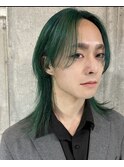 ウルフカット×韓国ヘアー×グリーンカラー