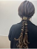 お呼ばれヘアセット　編み下ろし　編み込み　ポニーテール