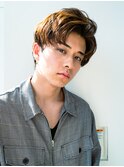 men'sメンズブリーチハイライトダブルカラーフェザーパーマ