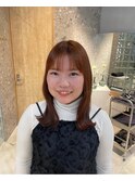 ブリーチなしオレンジカラー×ぱっつんLOB
