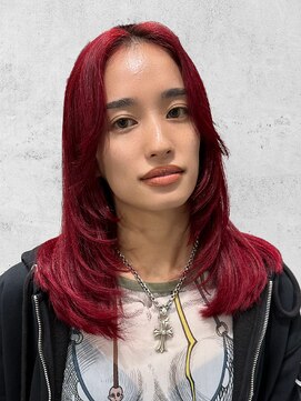 オルズ 渋谷(ALLZ) セミディレイヤーボルドー/ケアブリーチハイトーンダブルカラー