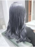 ダークアッシュグレージュカラー　ブルーブラック　ロング