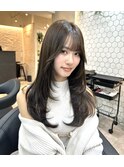 前髪あり韓国カール髪質改善姫カットセミディシアーカラー