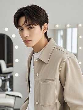 エイチ メンズ(H) チョコレートブラウン オリーブグリーン リバースセンターパート