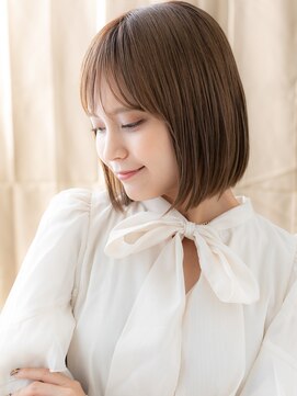 カバーヘア ブリス 川口(COVER HAIR bliss) ミルクティーベージュブリーチなし切りっぱなしボブ20代30代X