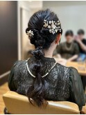 玉ねぎヘアアレンジ/編み下ろし/パールヘアアクセ