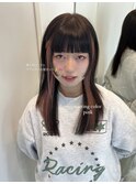 美髪カールピンクブラウンエアリーロングセミディ似合わせ前髪