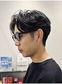 刈り上げセンターパートブルーブラック