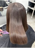 M黒髪小顔ヘアオリーブグレー艶髪クラゲヘアーココアベージュ
