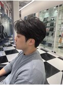 韓国マッシュフェザーパーマニュアンスパーマセンターパート黒髪