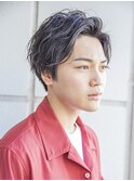 ☆マニッシュ短髪パーマサファイアブルーカーキベージュ