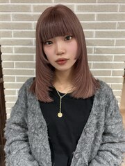 姫カット/レイヤーカット/ピンクベージュ/前髪インナー