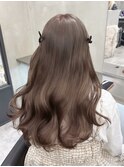 ミルクティーベージュ/ブリーチなしダブルカラー/前髪カット