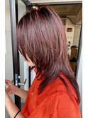 セミロング☆ロングウルフ☆ウルフレイヤー☆ワインレッド