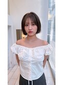 柔らかボブ　抜け感ボブ　オリーブ系カラー