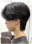 メンズセンターパートウルフセンターパートニュアンスパーマ襟足