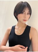 黒髪　ボブルフ　ネビージュ　小顔　ワンレン　スペインカール