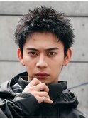 渋谷スパイキーパーマルーズショートアップバングメンズカット