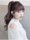 盛れる顔周りカット透明感ピンクカラーふんわりカール