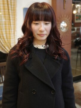 チャプター 問屋町(chapter) ブリーチなしケアカラーワインレッドぱっつん重め前髪