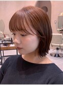 切りっぱなし似合わせカットイメチェンレッドブラウンフルバング