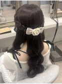 編み込みハーフアップ
