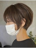 切りっぱなしボブ透明感ショコラベージュ丸みショートミニボブ