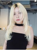 おくれ毛ロング顔周りレイヤーハイトーンブリーチ_F51053