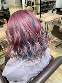 くびれヘアアプリコットオレンジ夏ハイライトカラー