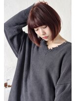 大人可愛い/20代30代40代/カシスレッド/ワンレングスボブ