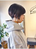 【宮本大輔】刈り上げミニボブ丸み大人可愛い耳掛け暗髪カラー