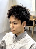 渋谷メンズスパイキーショート緩めピンカールツイストスパイラル
