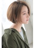 丸みショートボブ×カーキカラー 若松河田/曙橋/20代/30代/40代