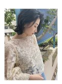 小顔ミディアム切りっぱなし外ハネボブくびれミディ