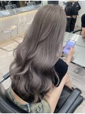 ピンクラベンダーミルクティーくすみベージュ韓国風巻きブリーチ