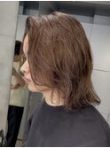 大分メンズミディアムロングボブウルフニュアンス毛流れパーマ