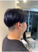 ネイビーブルー×ツーブロックマッシュ