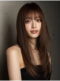 髪質改善 ストレート アッシュブラウン 顔周りレイヤー 縮毛矯正