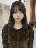 岡山美容室くすみベージュブリーチなしカラー顔周りレイヤー