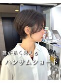 大人可愛い20代30代40代前下がりショートボブ/ハンサムショート