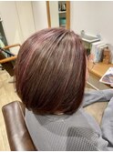 ピンクラベンダー系のハイライト＆イヤリングカラー☆