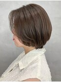 ショートボブ_ピンクブラウン切りっぱなしボブ_ba470601